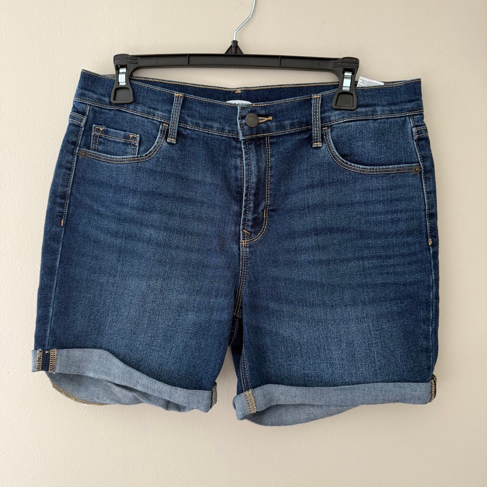 Old Navy Womens Size 10 Dark Wash Cuffed Denim Jean Shorts Mid Rise Stretch